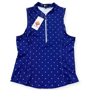 NEW Amy Sport Golf Top Women's Medium P Blue Polka Dot Frontline 2.0 Sleeveless